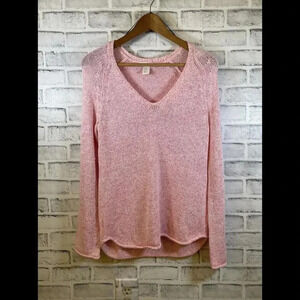 Women’s H&M BASIC Pink SWEATER loose knit summer coastal V-neck long sleeve XS